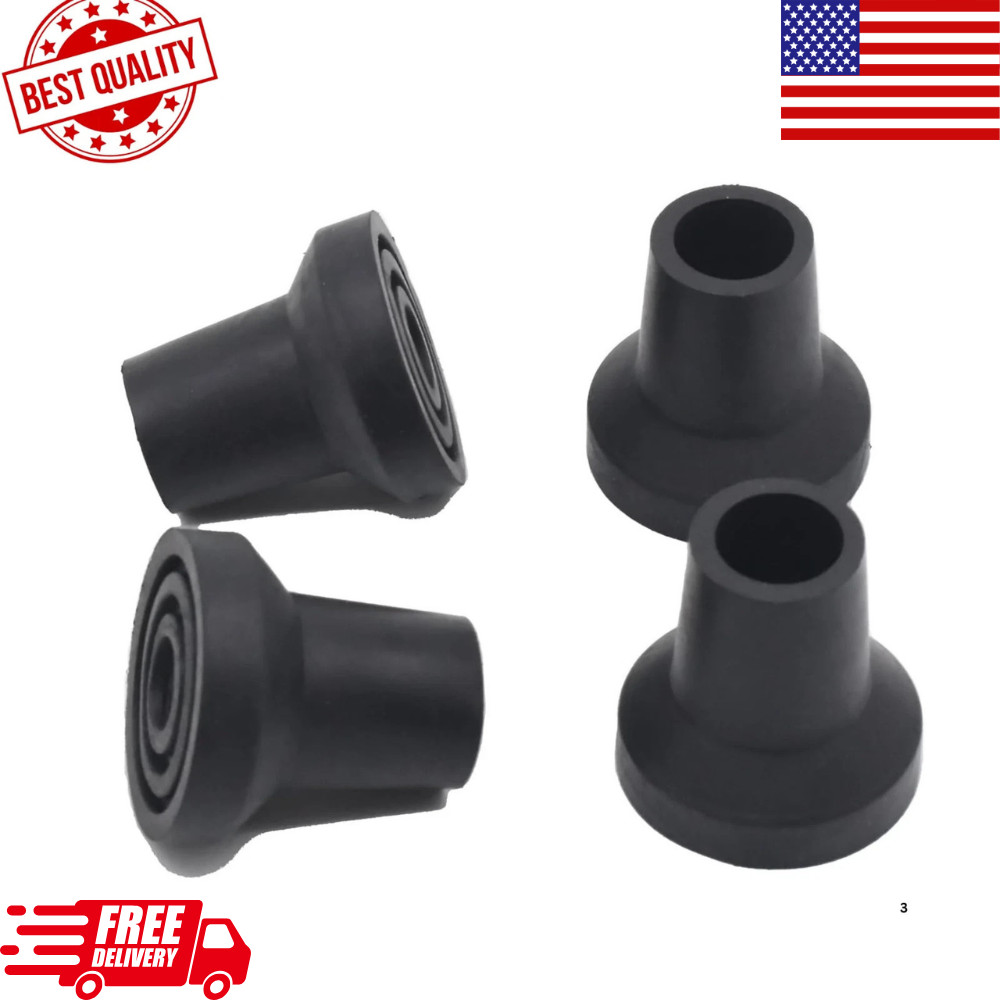 4 Pack 1/2" Walking Cane Tips Rubber Replacement Non-Slip Cane Feet Black US