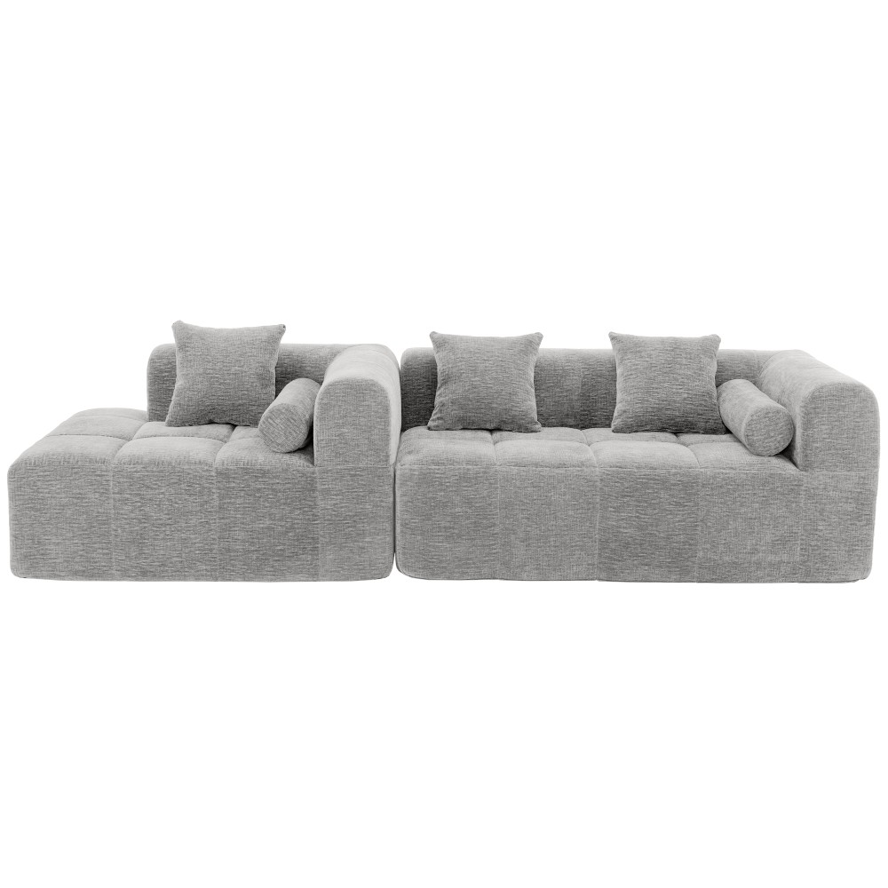 3-Seat Modular Sectional Sofa, Tufted Back with Side Pockets, Light Grey