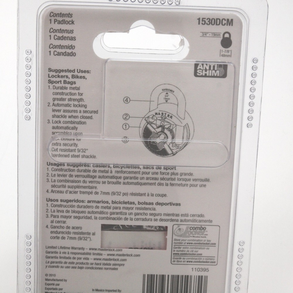 Master Lock Combination Locker Padlock Anti Shim Red Chrome 1530DCM