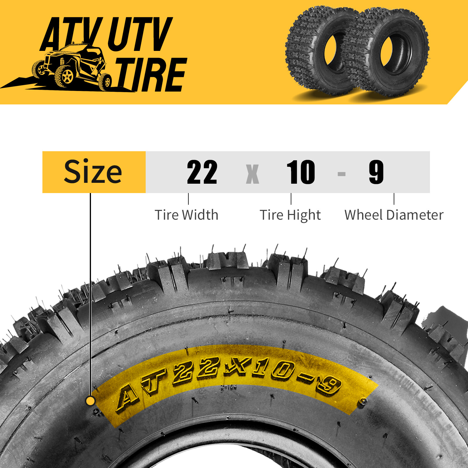 2pcs 22x10-9 Sport ATV Tires All Terrain 6 Ply Tubeless Left and Right