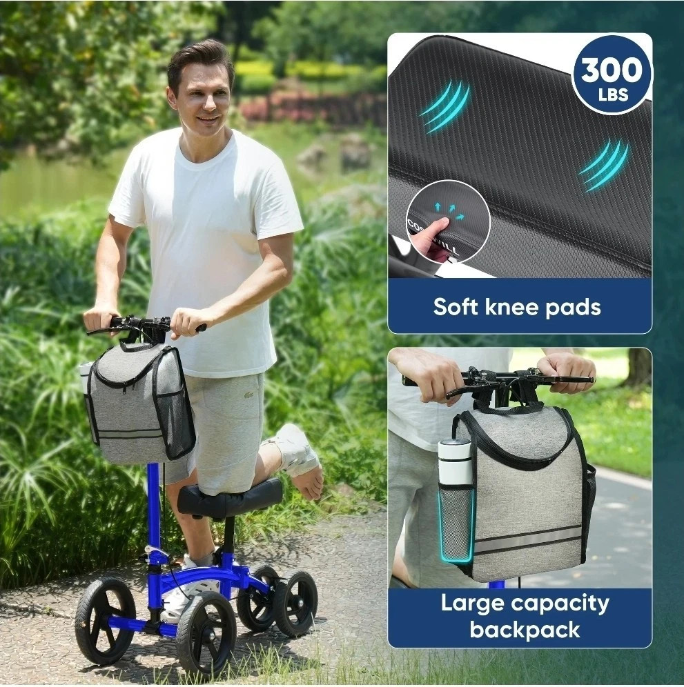 COSYWILL Steerable Knee Scooter Walker Foldable Blue Color