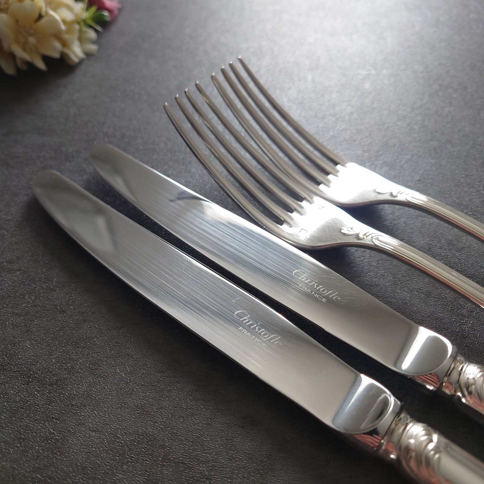 Christofle Marly 6pcs Silverplate Flatware Table Knife Fork Spoon Excellent