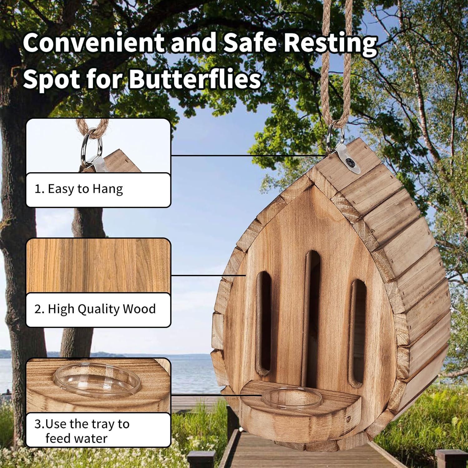 Butterfly House Feeder Wooden Butterfly Habitat Garden Pollinator Shelter