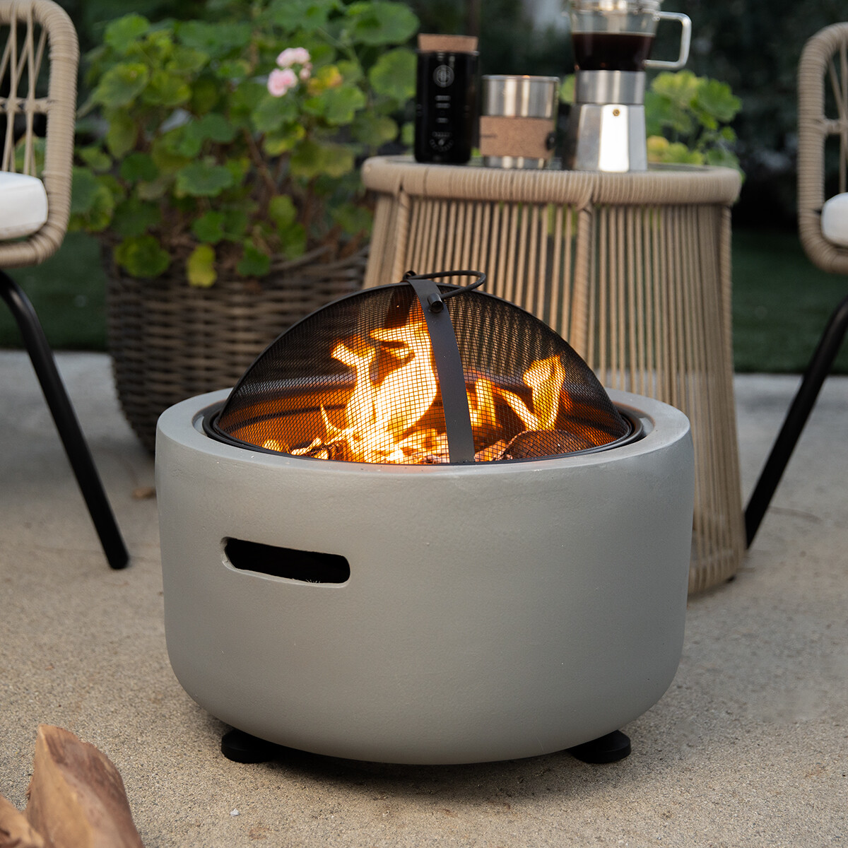 Barton MGO Concrete 18" Round Charcoal Wood Burning Firepit, Grate, BBQ Grill
