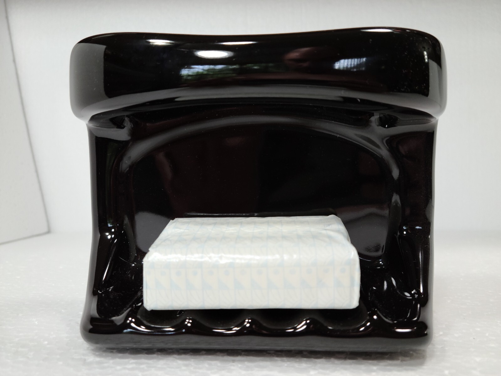 Vintage Black Ceramic Soap Dish Tray Washcloth Holder Shower Cloth Bar