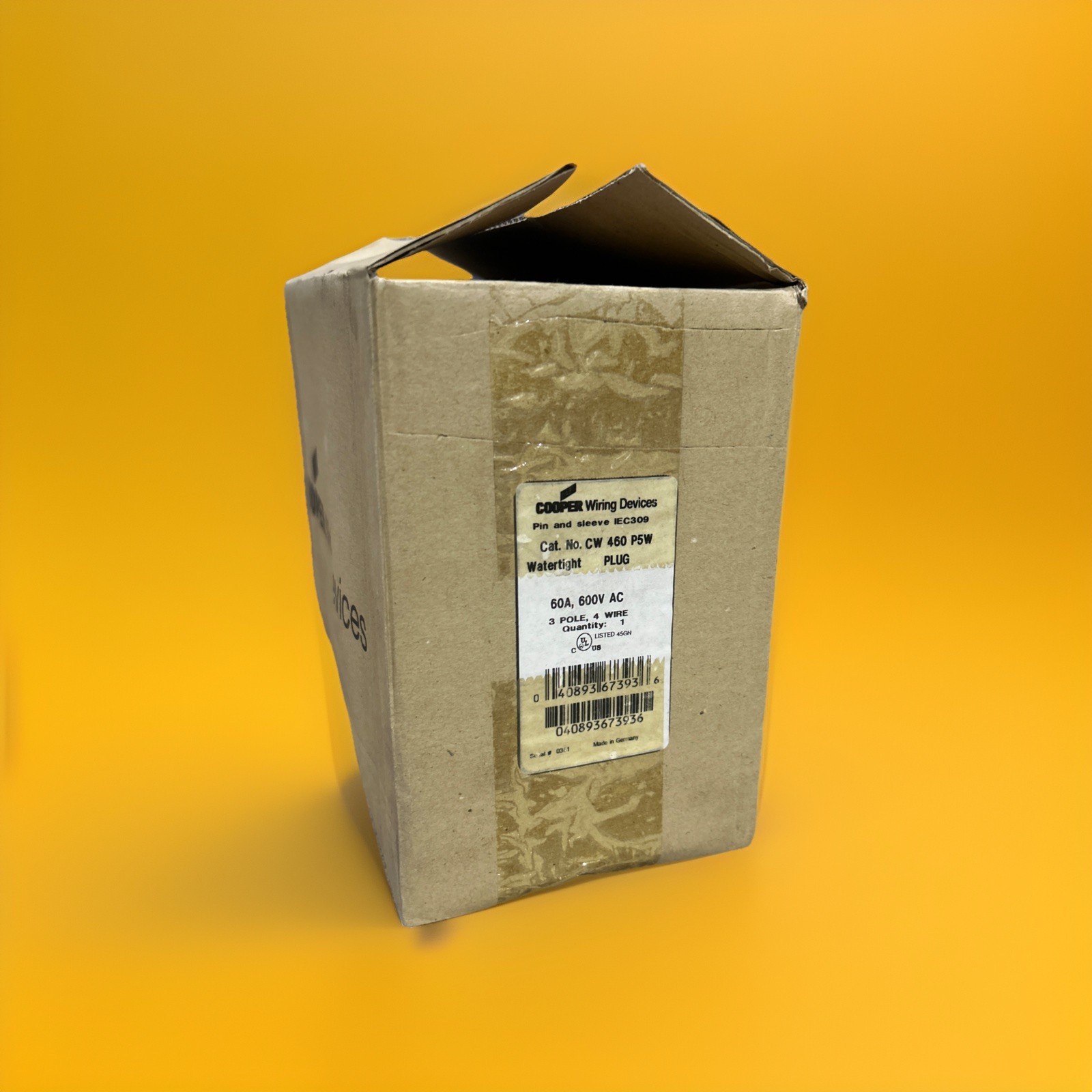 🔥Cooper CW460P5W Watertight Pin & Sleeve Plug 60A 600V 3-Pole ~ 1 Unit