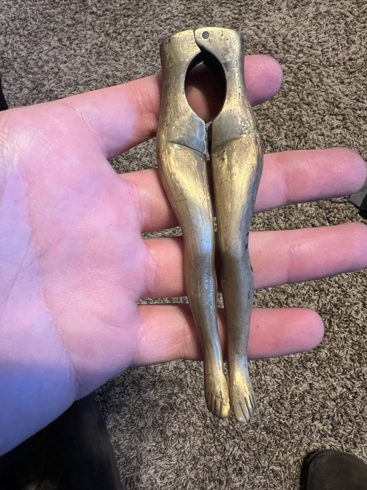 Vintage Solid Brass Risqué Lady Legs Nutcracker Domestic Decor