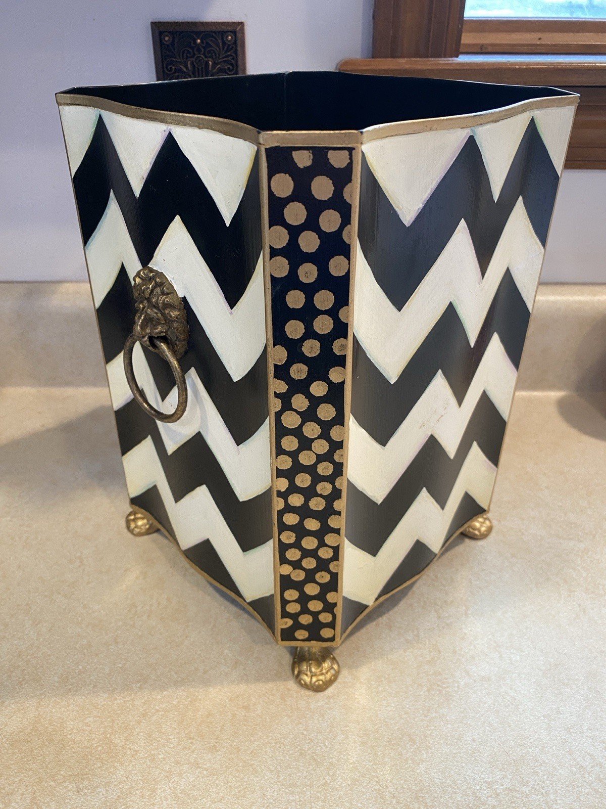 Mackenzie Childs Zig Zag Trash / Waste Basket