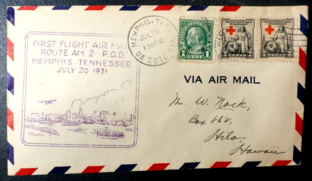 1931 First Flight cover Memphis to Hilo HI
