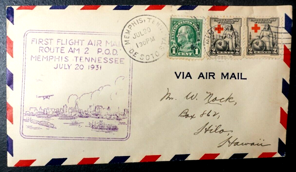 1931 First Flight cover Memphis to Hilo HI
