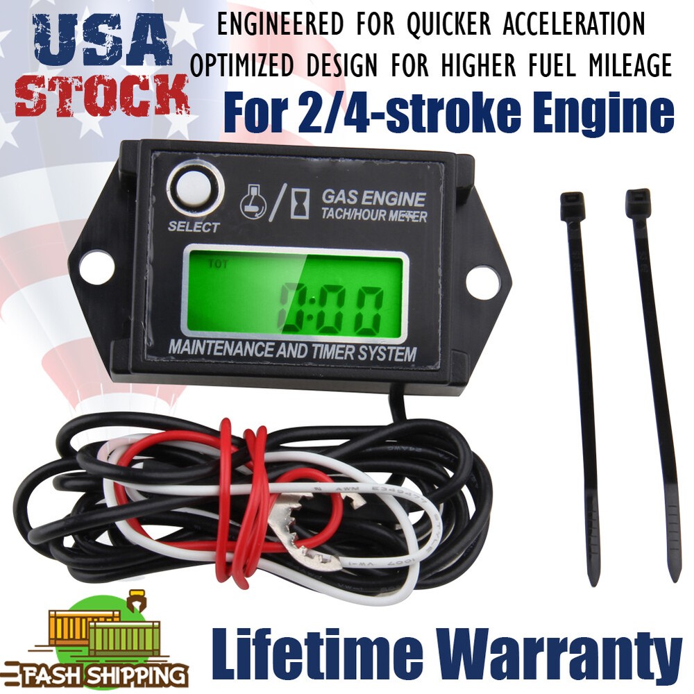 Waterproof Tiny Tach Digital Hour Meter Tachometer Resettable Job Timer Power