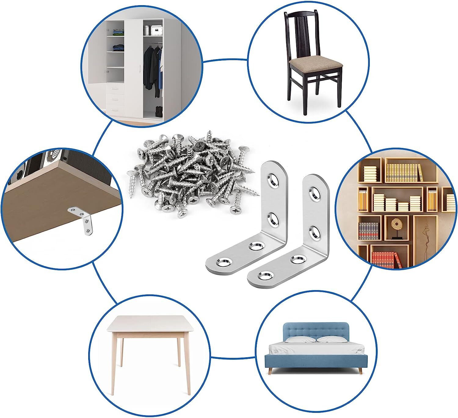 1.5" L-Shaped Bracket Corner Brace Stainless Steel Bracket Right Angle w/Screws