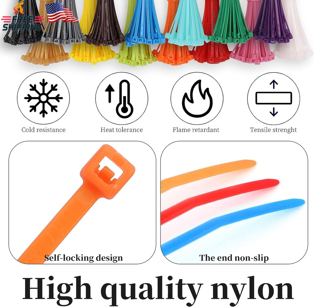 1200 Pieces Zip Ties, Multi-Purpose Assorted Colored Self-Locking Nylon Cable Zi