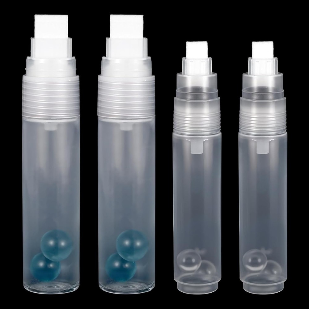 4Pcs Refillable Paint Markers Acrylic Paint Pens Empty Flat Head Fillable Clear