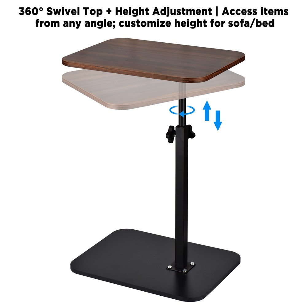 C Shaped Table End Table for Couch Adjustable Height 360° Swivel Tray Sofa Table