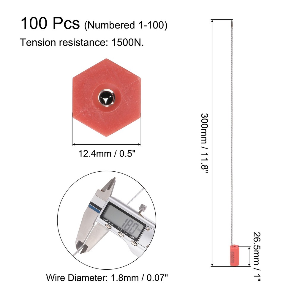 100Pcs Security Cable Seals 11.8" Numbered Anti Tamper Seal Self Locking Red