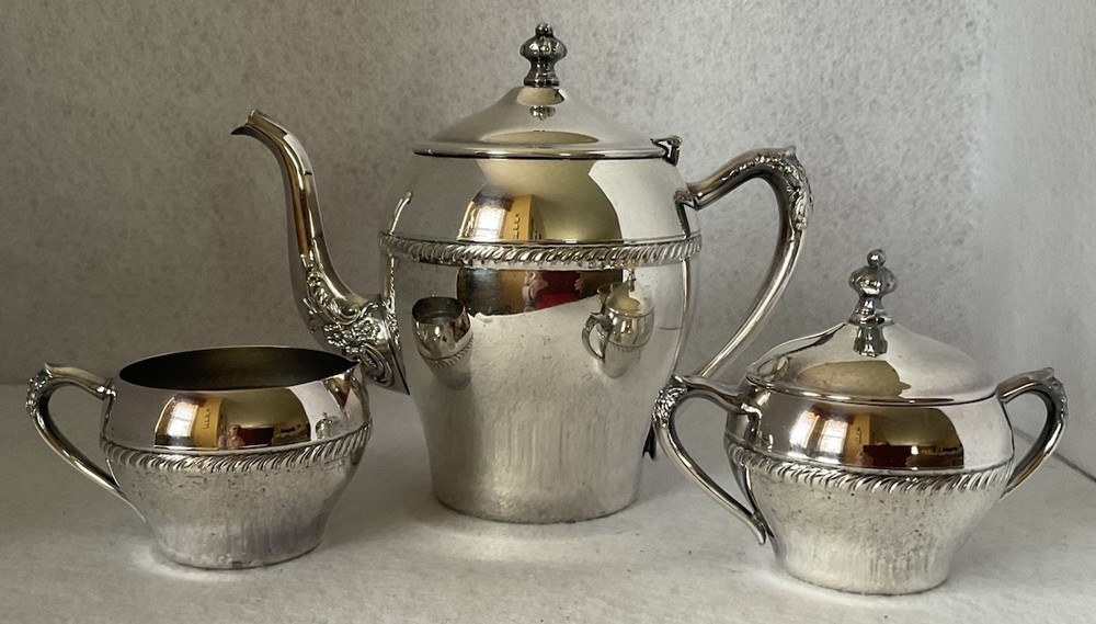 Pilgrim Silver Plated Tea Set Pot Creamer Lidded Sugar Bowl