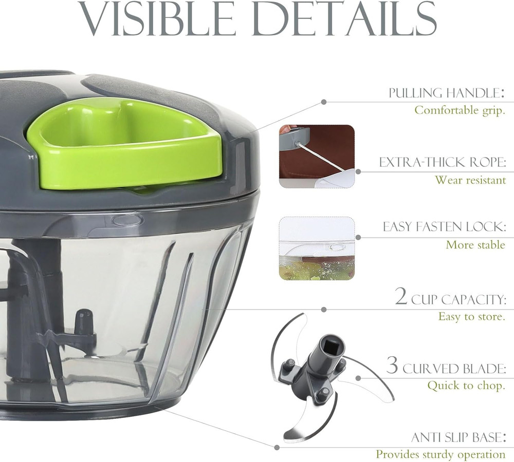 Manual Food Processor Vegetable Chopper, Portable Hand Pull String Garlic Mincer