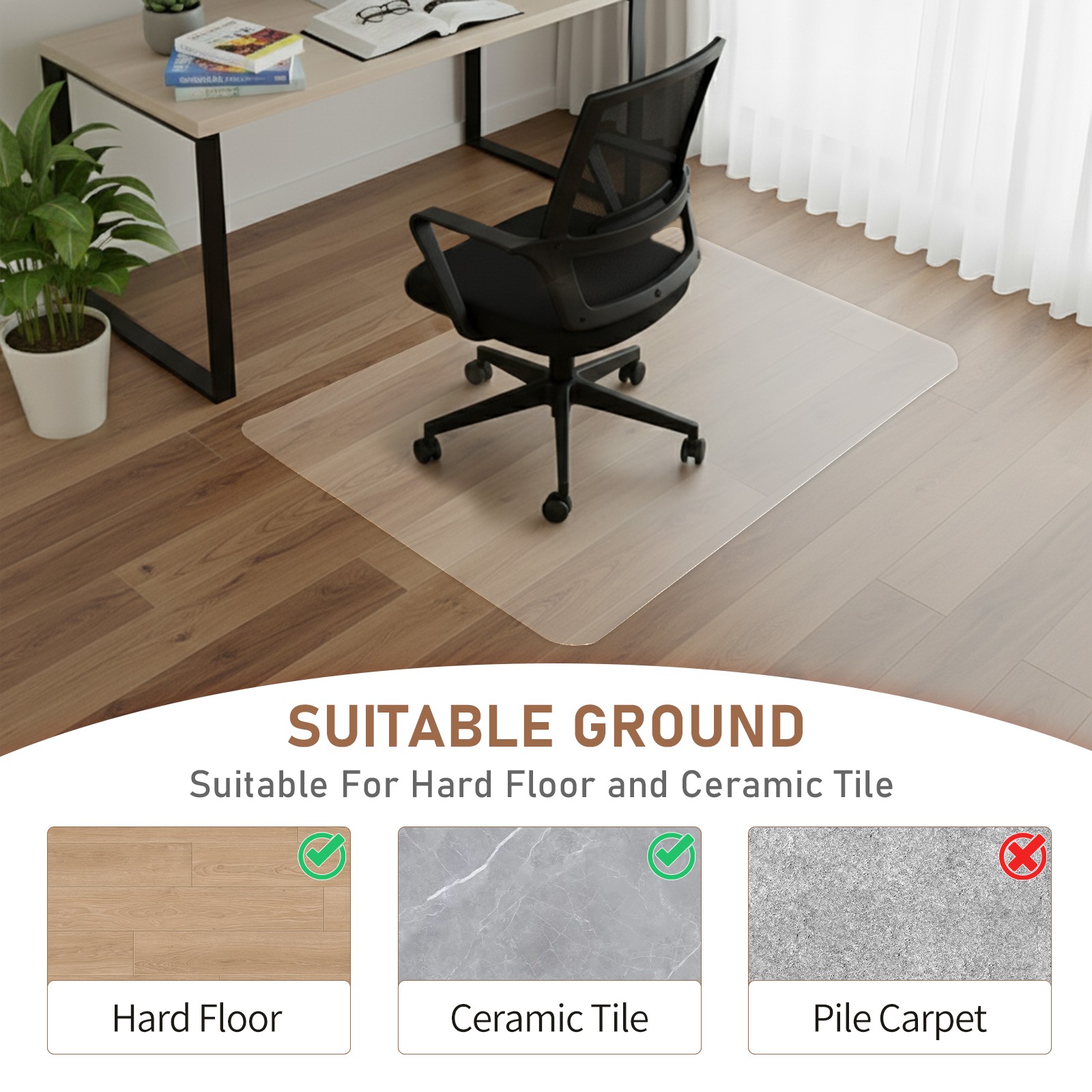 Desk Chair Floor Mat 30"x48", Durable 0.08" Thick PVC Mat with Rounded Corners