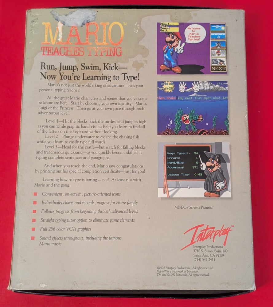 Mario Teaches Typing - 1992 Interplay - PC Tandy 1990s Vtg Computer Game - *Read