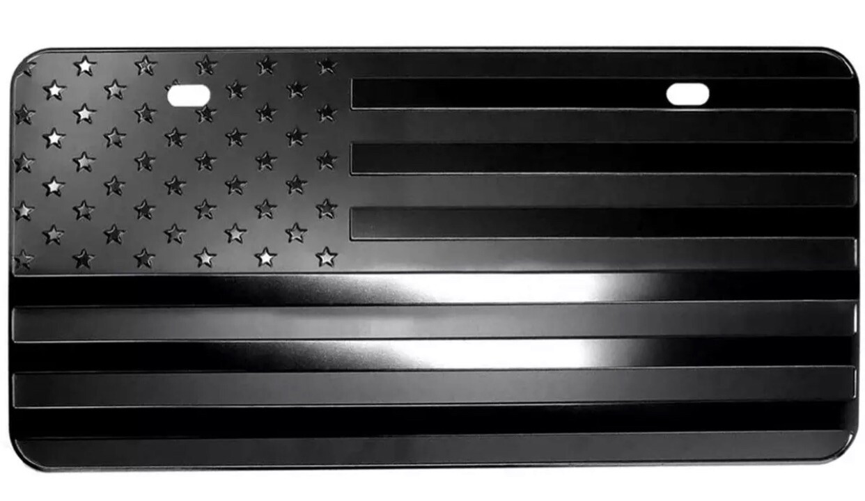 Tactical American Flag Heavy Duty Aluminum License Plate Matte Black