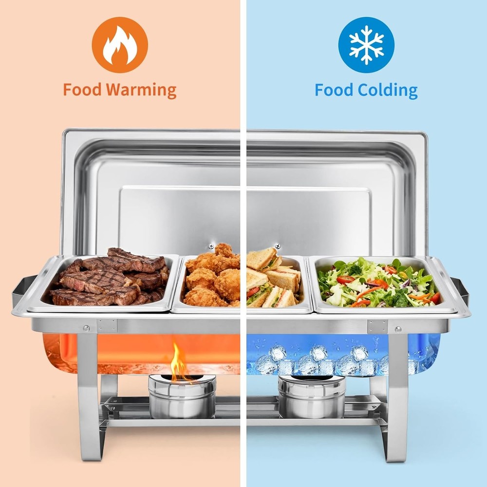 4-Pack 3-Well Chafing Dish Buffet Set, Stainless Steel Rectangular Chafing Dish