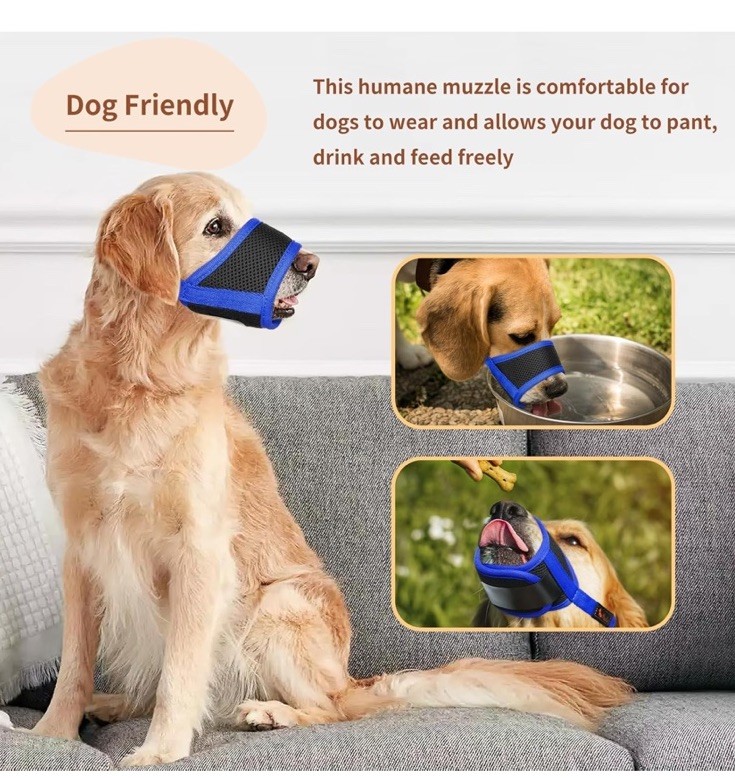 Dog Muzzle Soft Nylon Anti Bite & Bark Breathable Adjustable XXL Blue Pet