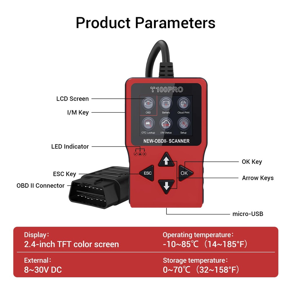 Car OBD2 Scanner Diagnostic Tool DTC Lookup OBD II Code Reader Clear Fault Light