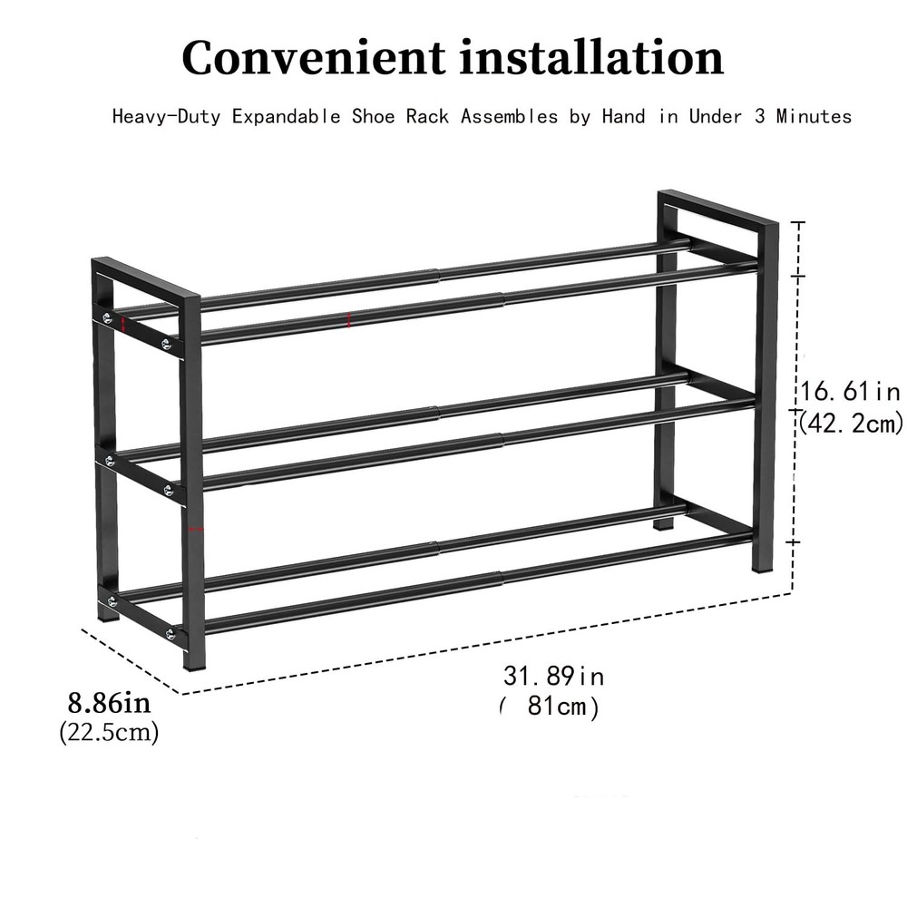 Expandable Shoe Rack,Adjustable and Stackable 3-Tier Shoe Rack Organizer, Sho...