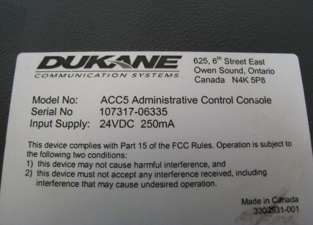 Dukane ACC3 MCS350 Intercom System Administrative Control Console Free Shipping