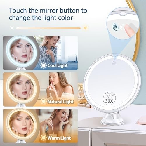 Magnifying Mirror with Light 30X, Lighted Makeup Mirror 30X for White-3aaa