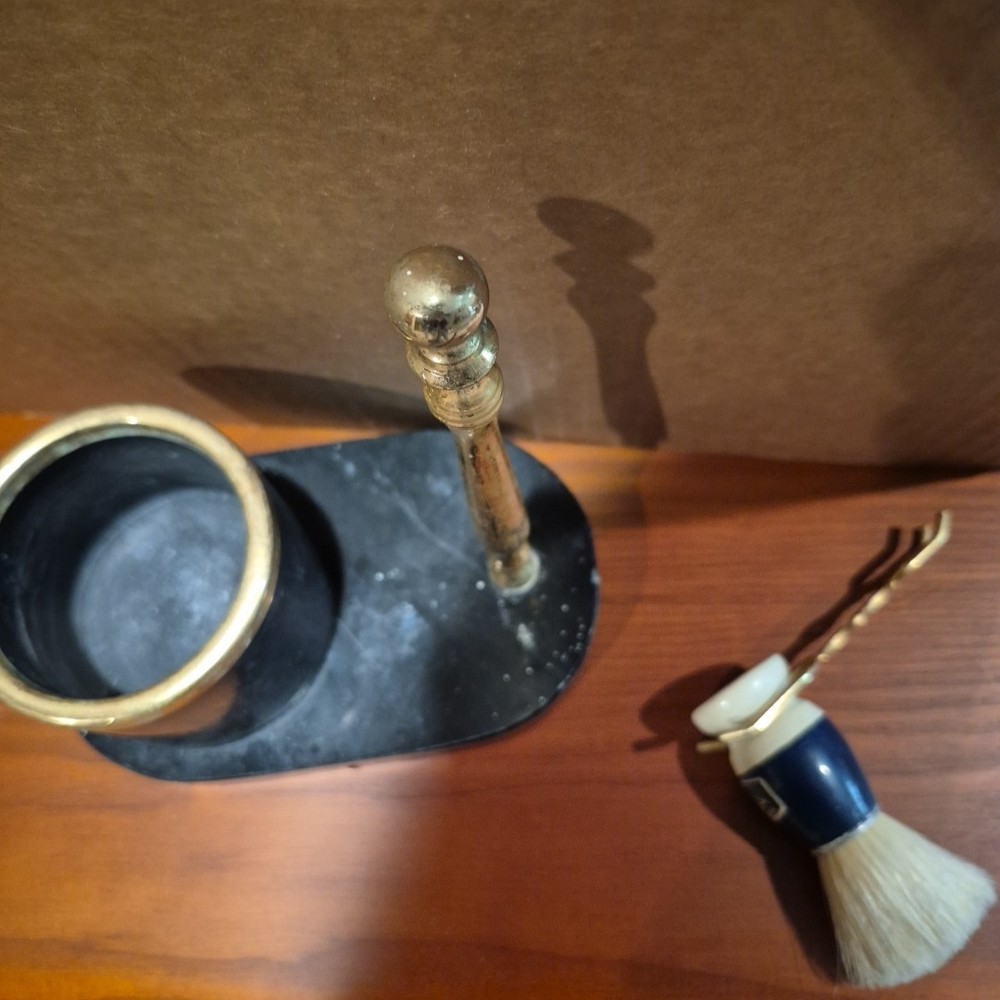 Antique Marble Shaving Set with Marble Base & Bin