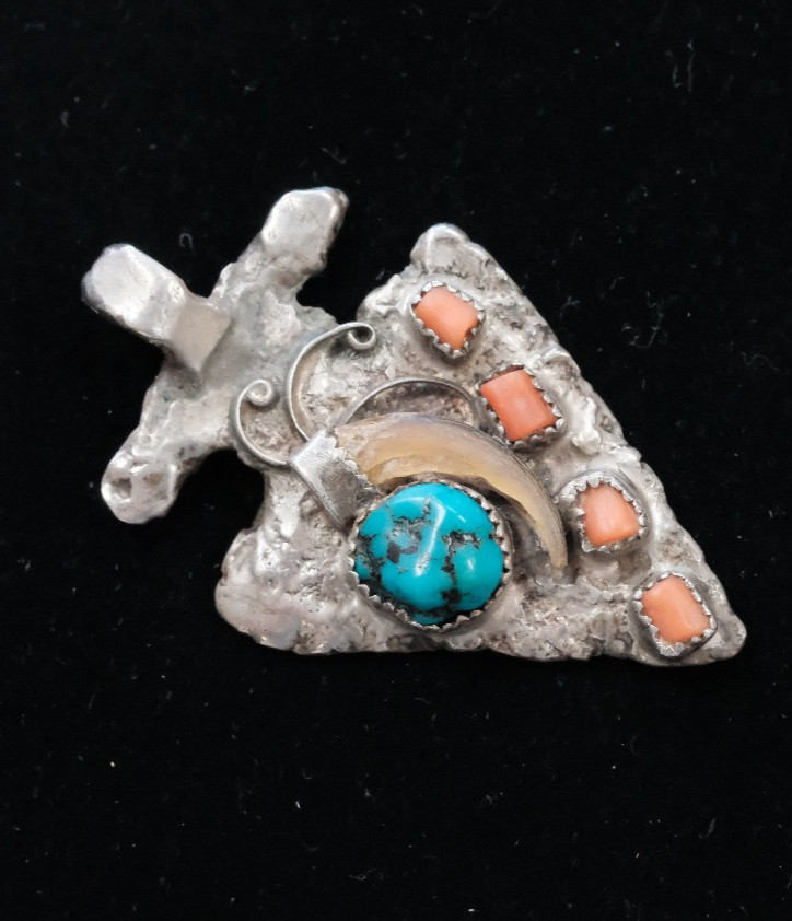Vintage APACHE Sterling Silver ARROWHEAD PENDANT Signed JAJ JAKE A JACOBS NICE!