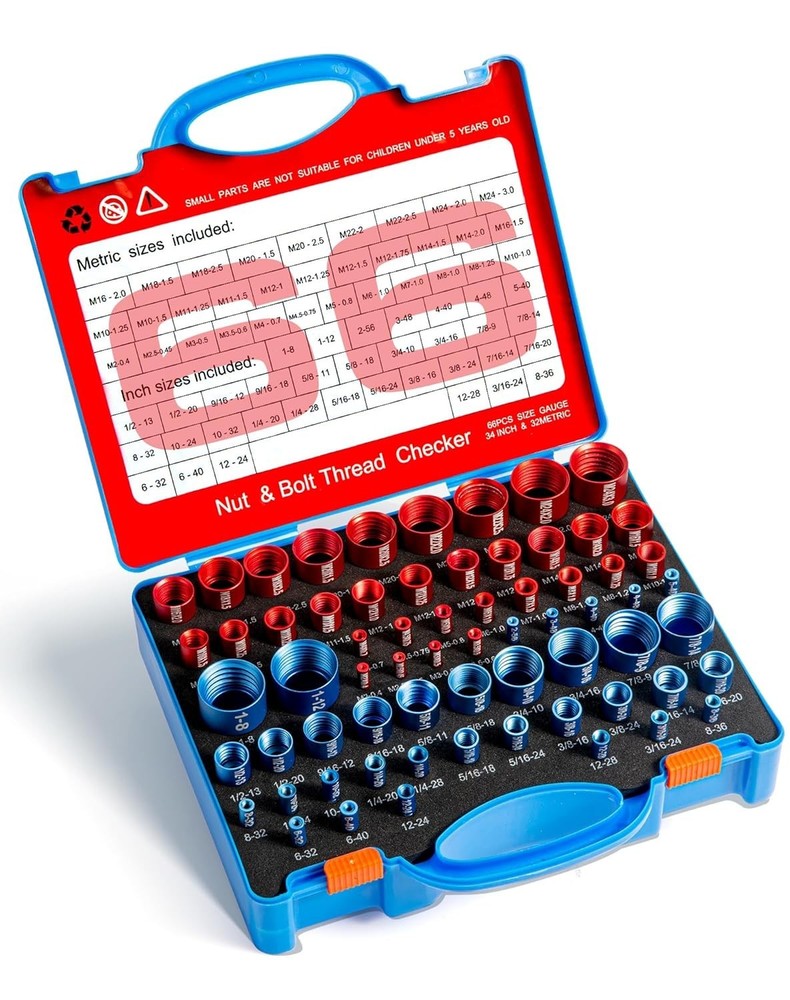 Nut and Bolt Thread Checker Kit 66Piece SAE Metric Thread Gauge Precision-Cut