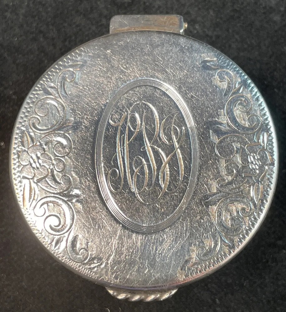 English Sterling Silver Etched Pill Box Birmingham