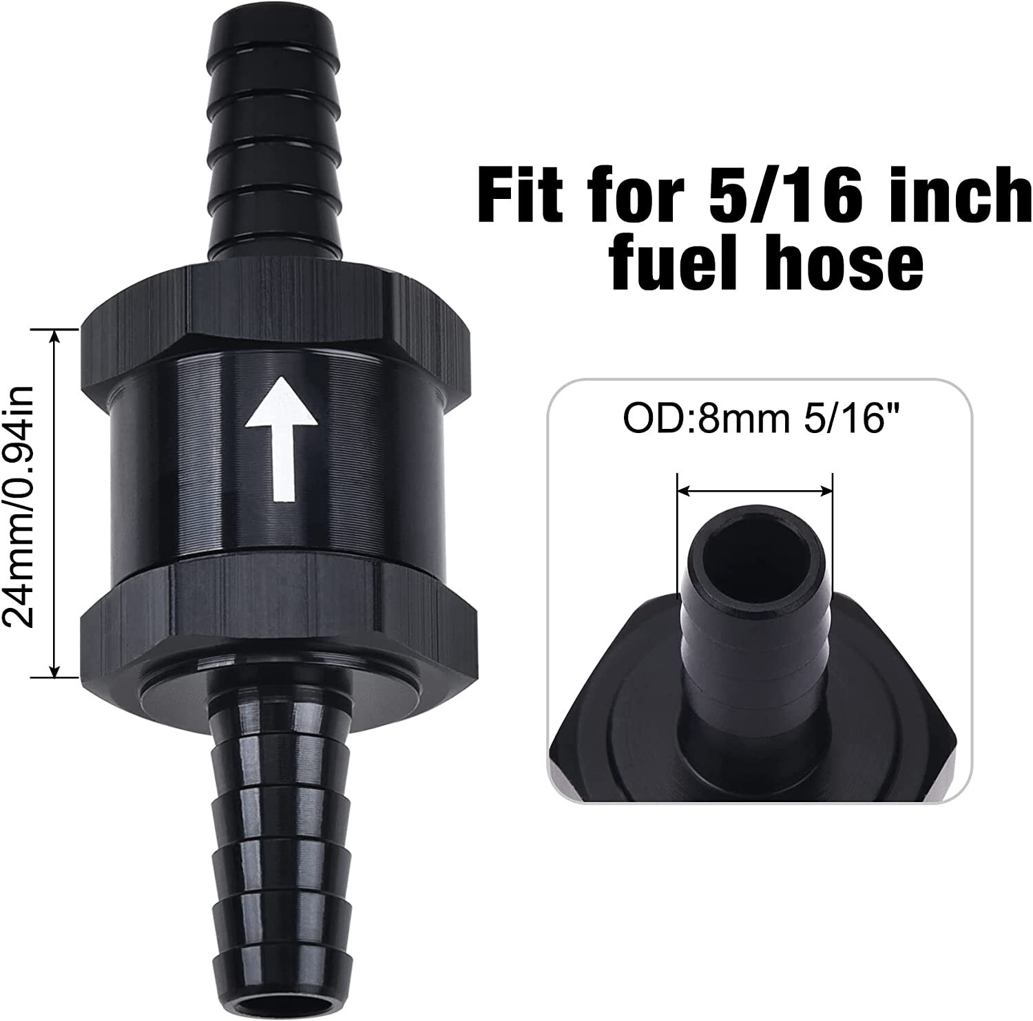 5/16" Fuel Check Valve One Way Inline Non Return Diesel Gasoline Black 8mm 2Pcs
