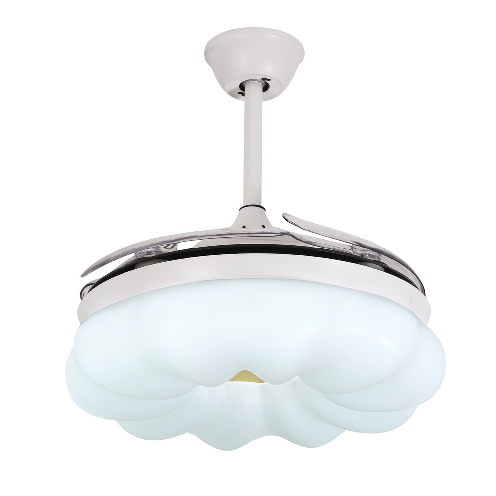 42In LED Arcs Cloud Shape 4 Blades Retractable Ceiling Fan Light+Remote Control