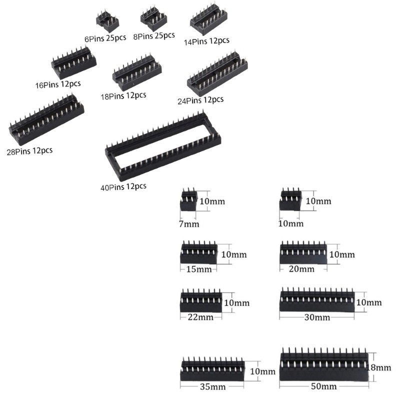 Comprehensive Set of 122 DIP IC Socket 2.54mm Pitches for Electronics Component