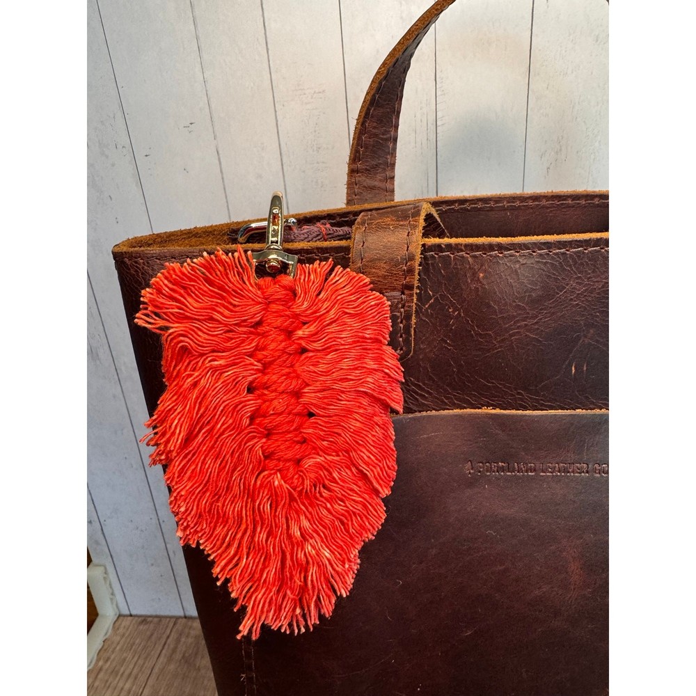 Red Speckled Macrame Feather Bag Charm Macrame Boho Red Accessories Fast Ship