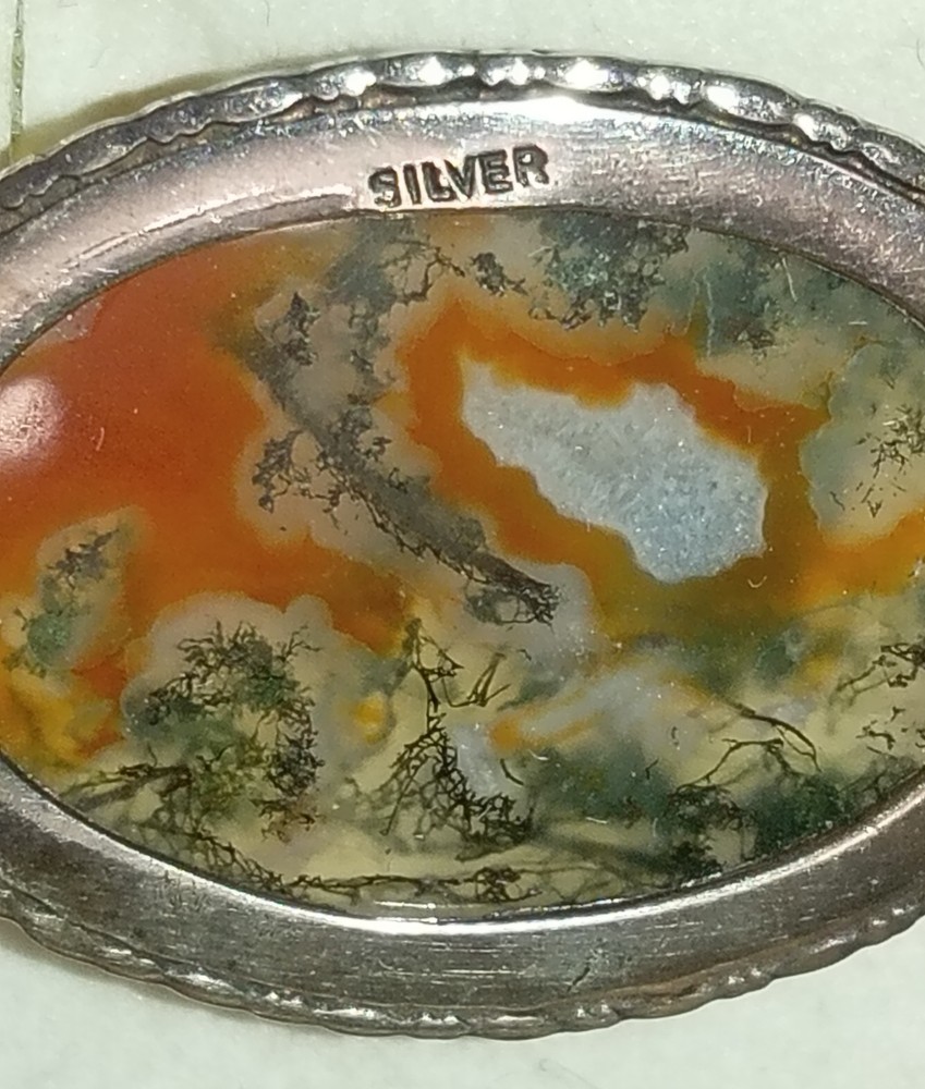 Vintage Silver & Moss Agate Brooch