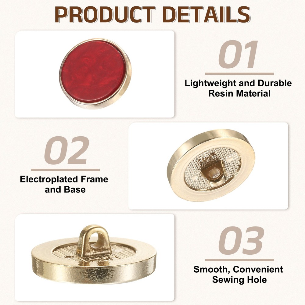 5Pcs Round Button, 25mm/1" Resin Decorative Pattern Button, Wine Red