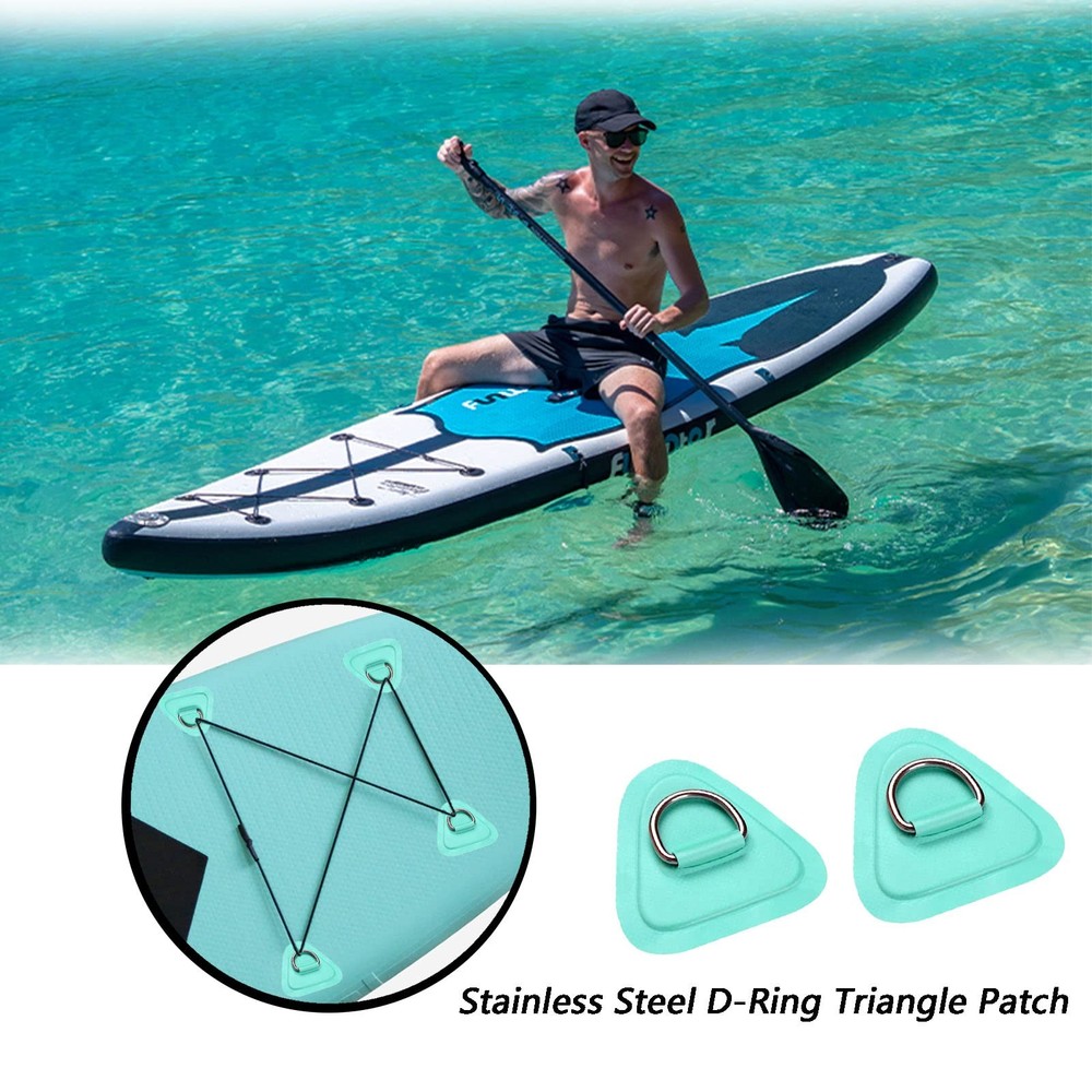 4 Pack Stainless Steel D-Ring Triangle Patch with 2.5m Black Bungee Cord4Pcs ...