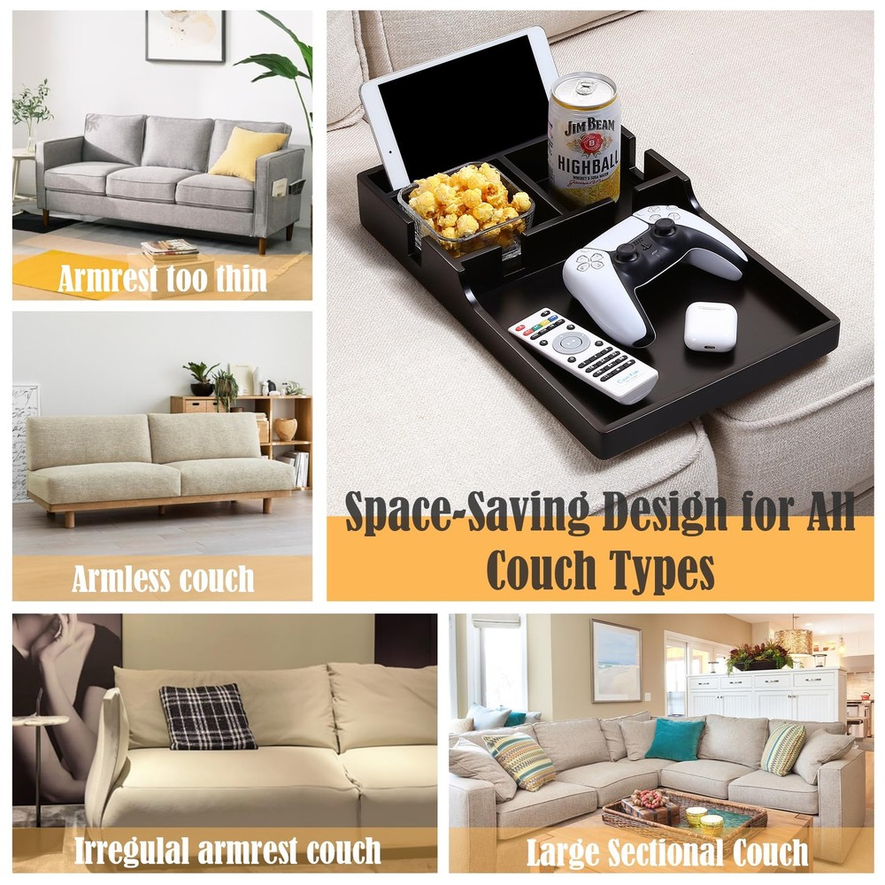 Couch Insert Tray, 2-in-1 Insert & Flat Sofa Organizer with 4 Compartments,Fi...