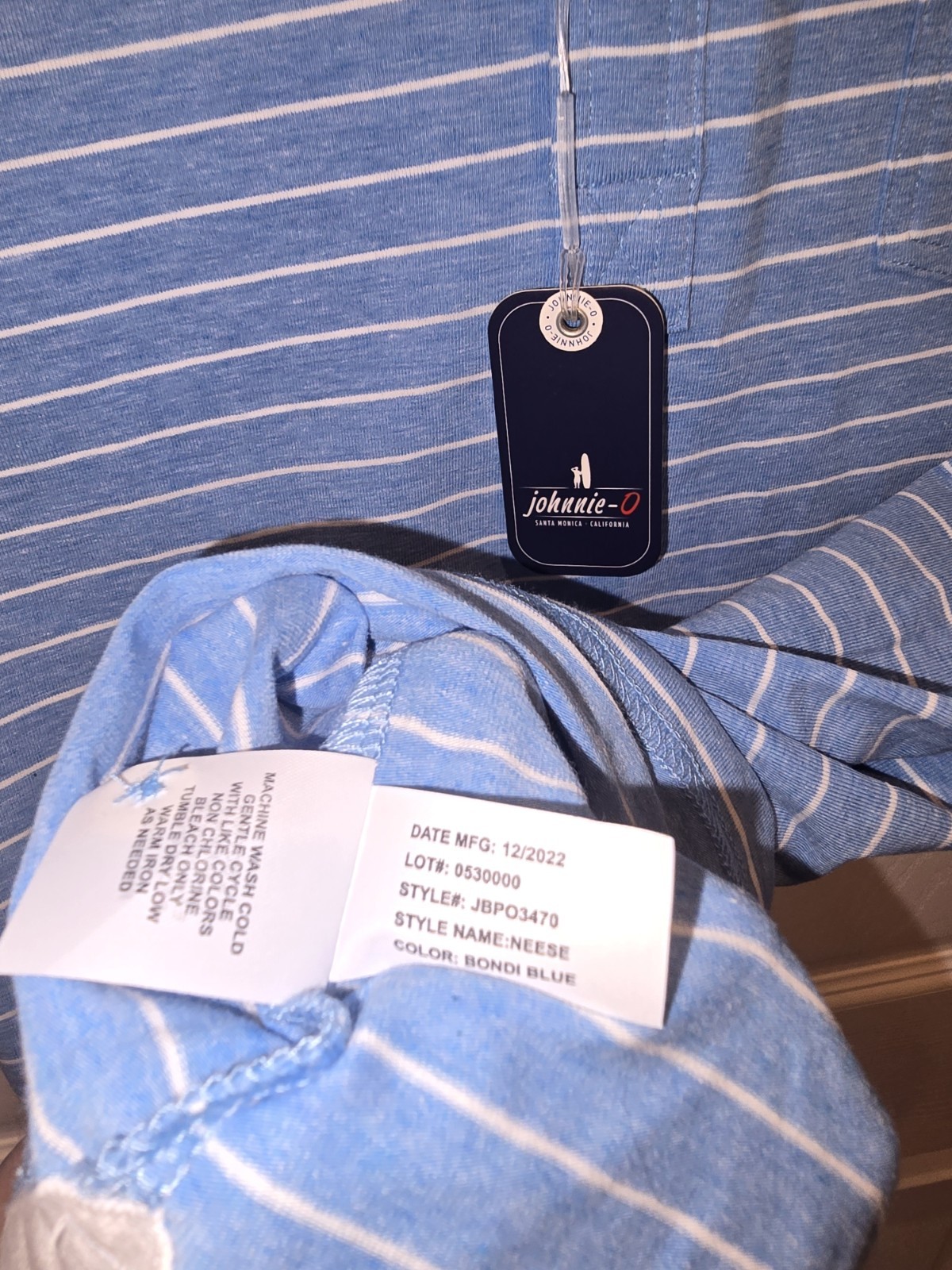 NWT Johnnie-O Hangin' Out Polo Neese Striped Bondi Blue Kids Size Shirts