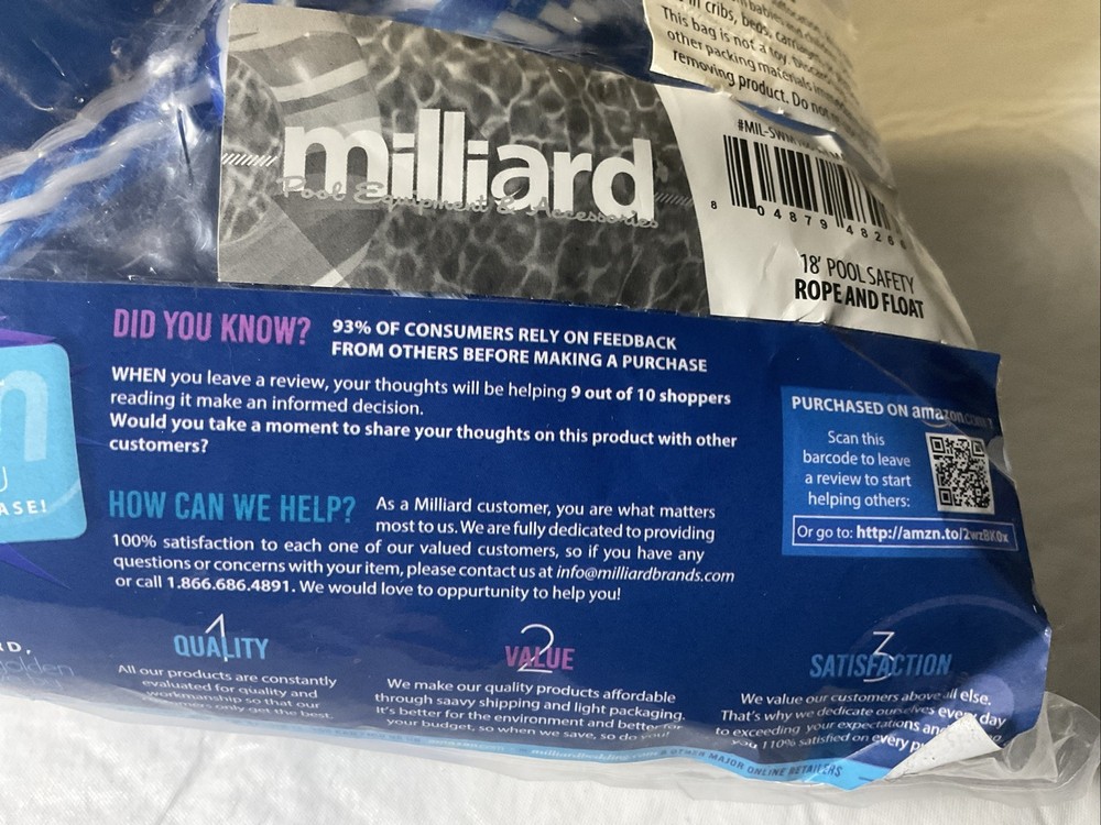Millard 18’ Pool Safety Rope And Float New