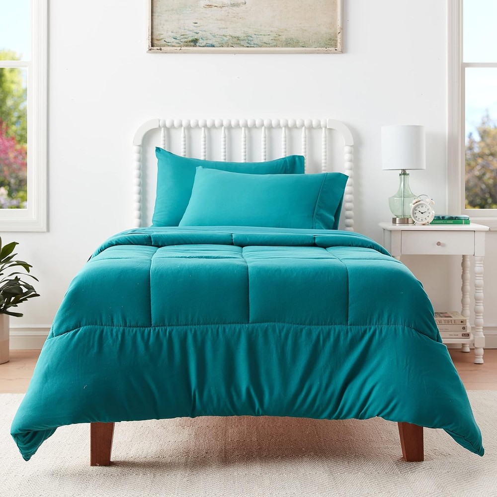5 Piece Comforter Set Bag Solid Color All Season Soft Down Alternative Blanket &