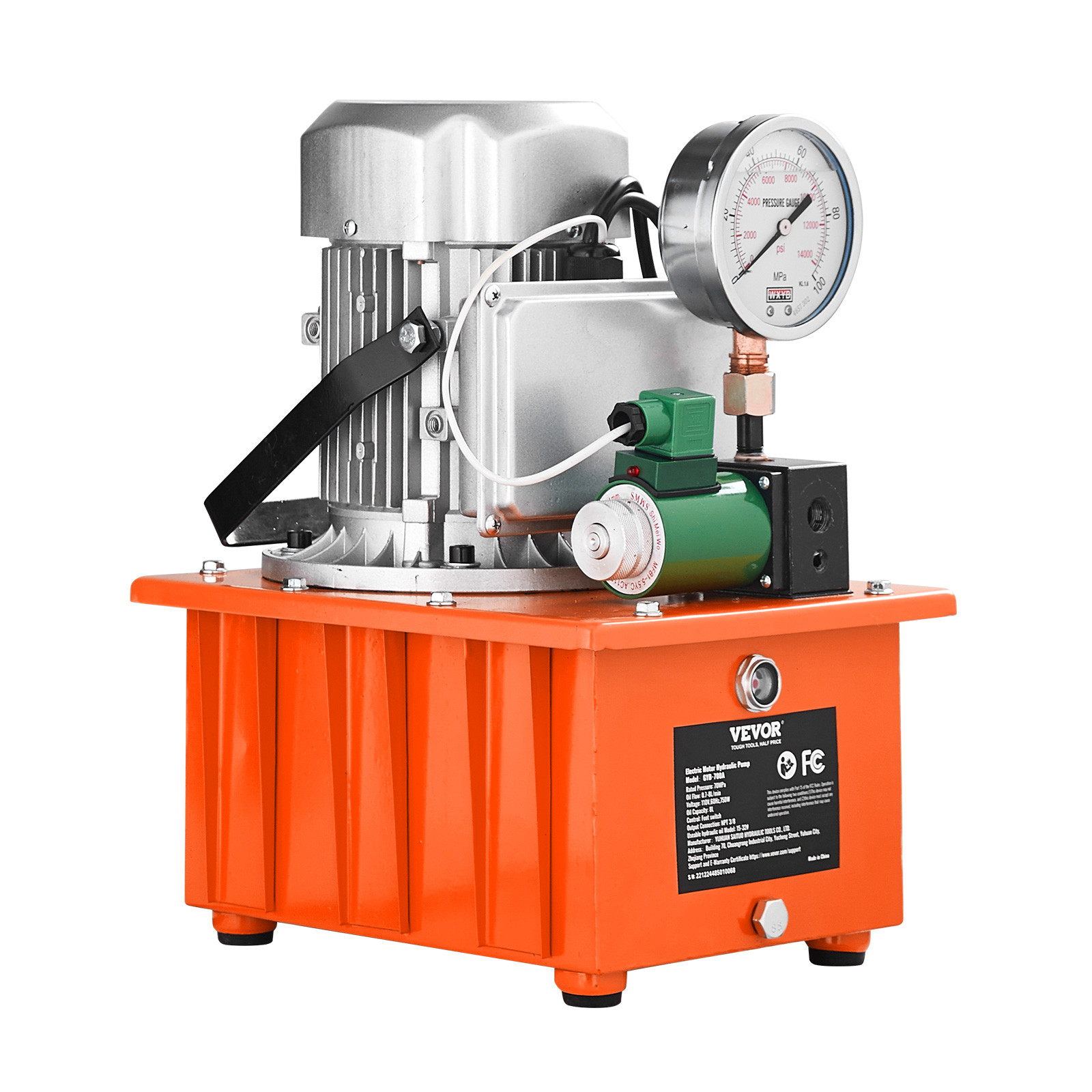 VEVOR Electric Hydraulic Pump Single Acting Oil Pump 10000 PSI 8L Solenoid Valve