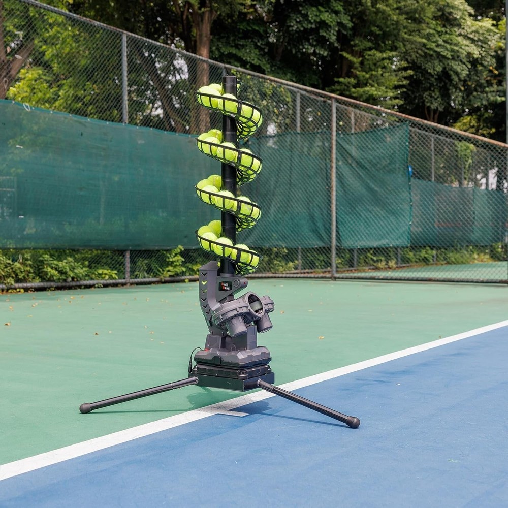 Tennis Ball Machine with Triangular Base Adjustable Speeds Oscillating Traini...