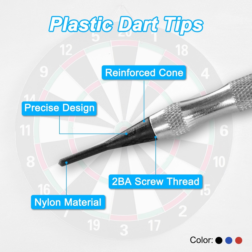 100Pcs 2BA Thread Plastic Soft Tip Dart Points Replacement Accessories, Black
