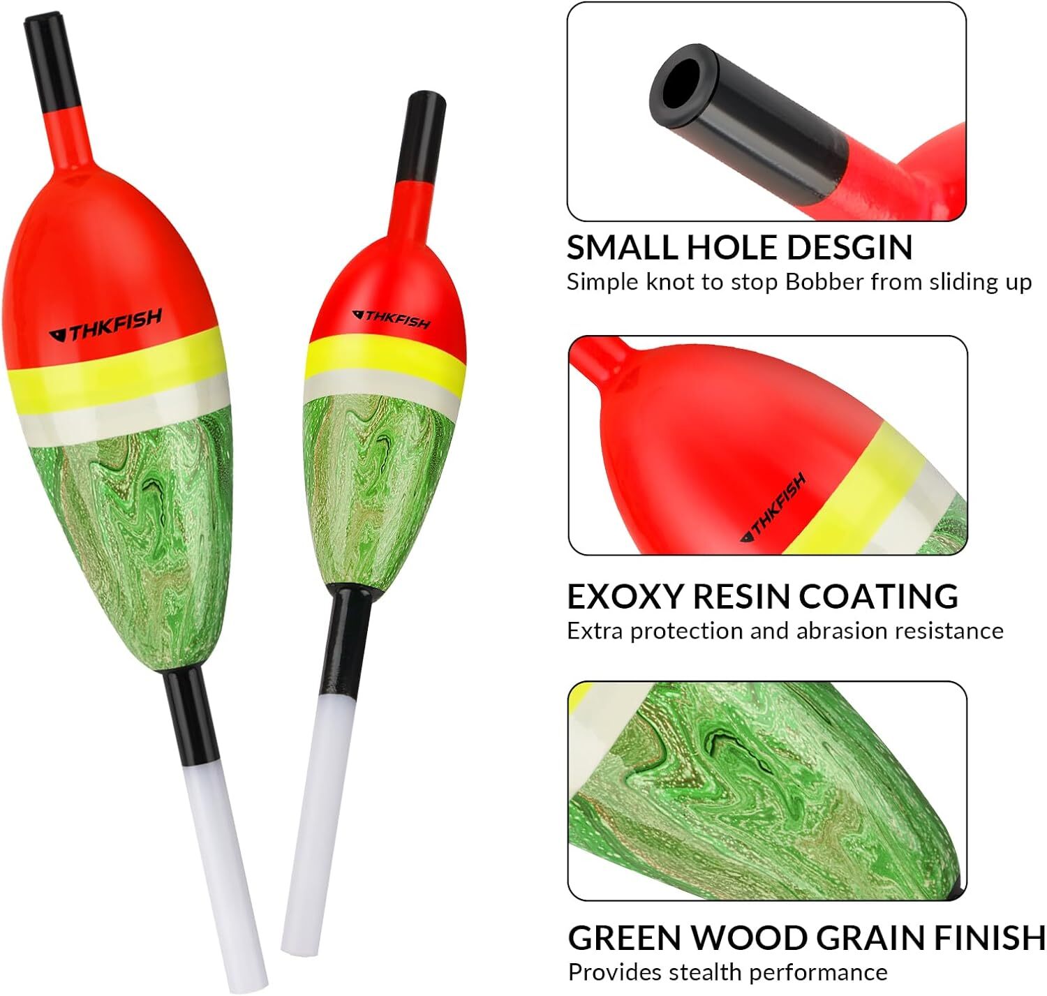 THKFISH 5PCS Bobbers for Fishing Buoyant Balsa Wood Body Slip Bobbers Floats US